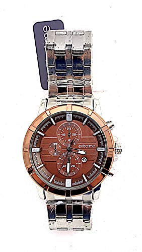 EXACTIME Reloj Hombre Acero Inoxidable Water Resistant Tres Esferas Analógico Fondo Interior en Bronce
