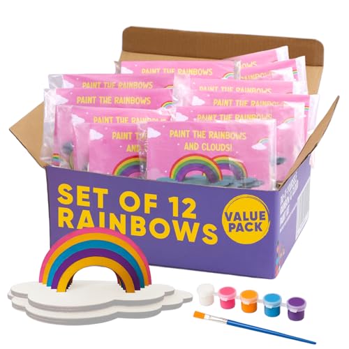 CRAFTY HAPPITOYS Rainbow Painting Set for Kids 12 Pcs - Bulk Stockings & Birthday Goodie Bag Stuffer - Kids Party Favors Toy Return Gifts - Pinata Stuffers - Classroom Treasure Box Carnival Prizes