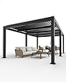Garveelife All-Aluminum Louvered Pergola 12' x 16', Outdoor Pergola with Adjustable Louvered Roof, Reinforced Aluminum Frame, Integrated Drainage System, Hardtop Gazebo for Patio, Deck, Gray