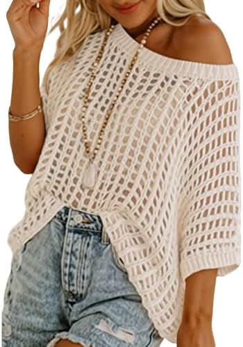 Crochet Tops for Women Off The Shoulder Beach Coverup for Swimsui...