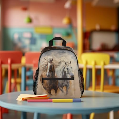 Running Horse Print Toddler Backpack for Boys Girls, Lightweight Waterproof Kids Backpack 12 Inch with Chest Strap, Casual Daypack Kindergarten Preschool Daycare Bag3