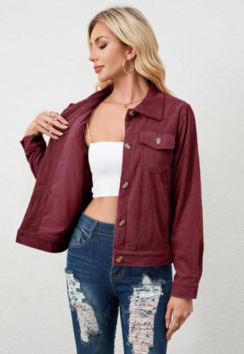 Alaster Queen Women's Corduroy Shacket Cropped Jacket Button Down Casual Lined Long Sleeve Jacket Tops with Pockets3