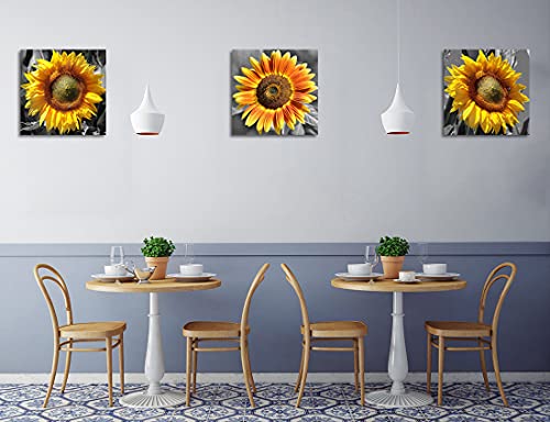 Hd Sunflower Wall Art Canvas Sunflower Decor Black And White Pictures On Wall Art For Home Office Decorations Living Room Bedroom And Kitchen Decor 3 Pcs Framed Canvas Prints 12X12Inches #TOP1
