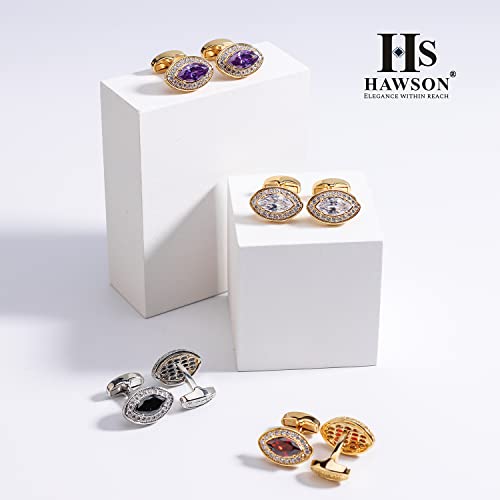 Image of HAWSON Cufflinks for Men, Gold Diamond Crystal Cufflinks for Groom Husband Personalized Gifts, Mens Formal Wedding Business Cufflinks, Luxurious Gorgeous Cuff Links French Shirt Accessories