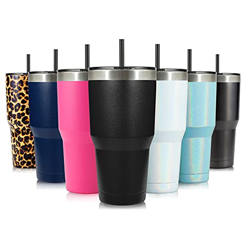 30oz Double-Insulated Stainless Steel Tumbler with Lids and Straws by Zibtes