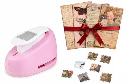 Image of IMPORTED Metal Stamp Punch for Arts Crafts Scrapbooking DIY Projects 2x1.5 cm(WITH FREE SCRAP SHEETS) Postage Stamp Shape Paper Cutter for Journaling, Greeting Cards, Photo Decoration