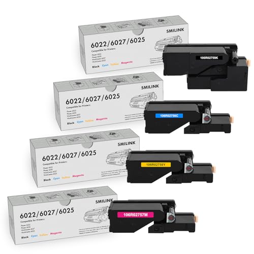 6022 6027 Toner Cartridge Compatible Replacement for Xerox Phaser 6022 6020 6027 Toner Cartridge for WorkCentre 6025 Printer (106R02756 Cyan, 106R02757 Magenta, 106R02758 Yellow, 106R02759 Black)