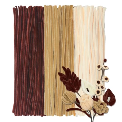 300 Stück Chenille Pfeifenreiniger Braun, 30cm Lang 8mm Dick Bunte Pfeifenputzer Blumen Set 3 Brauntöne Pfeifenputzer Chenilledraht für DIY Craft Projekte Handwerk Basteln Dekorieren