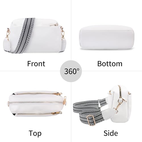 Image of VOROLO Crossbody Bag Small Leather Triple Zip Crossbody Purse Shoulder Bag with Ajustable Strap for Women White with Rope