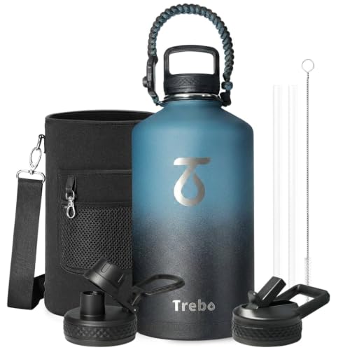 Trebo 3.8 L Edelstahl Trinkflasche Isoliert mit Paracord-Griff & 3 Deckeln – Ansicht 1