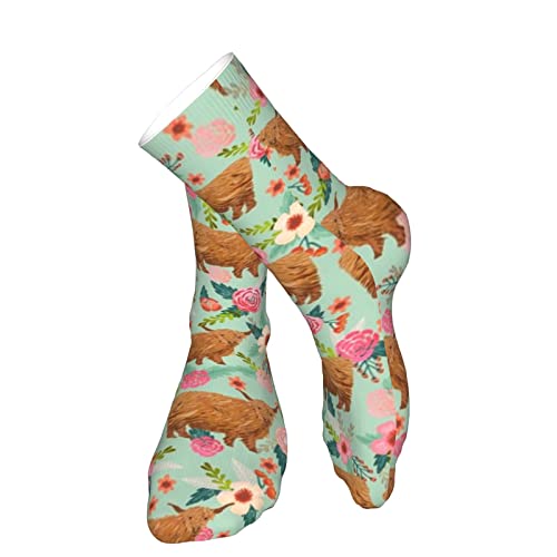 Aotose Large Highland Cattle Floral Cow Cows Farm Farmland Highland Cattle Florals Men's Athletic Ankle Socks Cushion Running Socks For Men&Women Cotton Socks Crew Socks, Black #TOP1