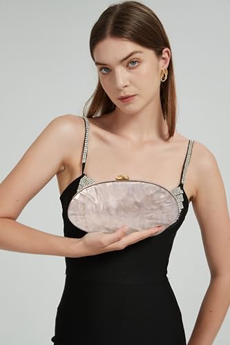 Image of RomanticDesign Women Shell Shape Acrylic Clutch Shiny Marble Purse Wedding Prom Party Evening Handbag