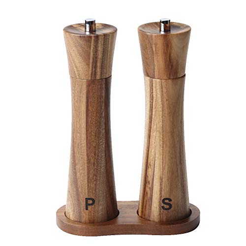 Everous Salt And Pepper Grinder Set,Acacia Wood Pepper Mill & Salt Grinder With Adjustable Coarseness Refillable #TOP2
