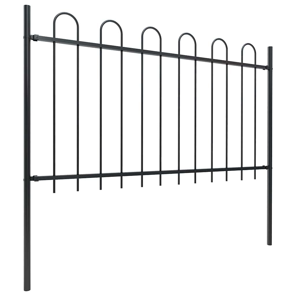 Garden Fence with Hoop Top Steel 537x100 cm Black Decorative Outdoor Panel Set 3 Pack for Yard Patio Walkway Security Barrier Powder Coated Durable