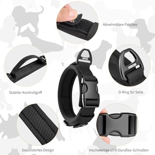 OneTigris Hundehalsband Kleine Hunde, Taktisches Hundehalsband mit Griff, Weich Gepolstert Breites mit Kunststoffschnalle und Ring aus Aluminiumlegierung, Schwarz, XS(25-33cm)