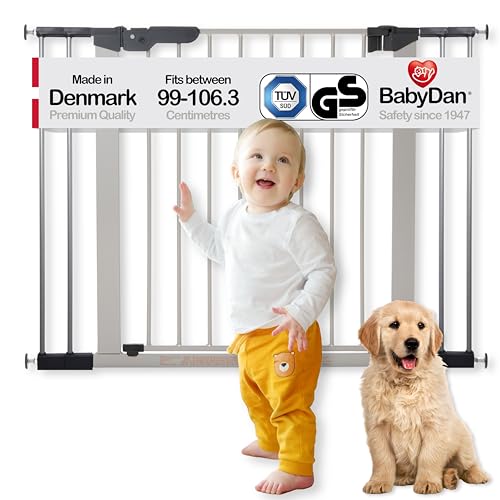 BabyDan Premier, Cancelletto per scale a pressione, 99-106,3 cm, Cancelletto per bambini, metallo, argento, Made in Denmark - (Cancelletto per animali/cane)