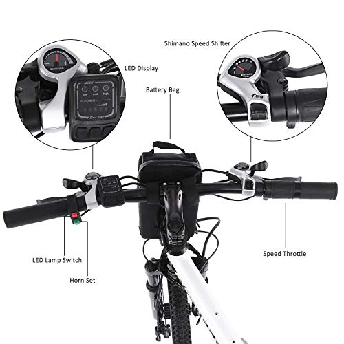 Aceshin 26\'\' Folding Electric Mountain Bike with Removable Large Capacity Lithium-Ion Battery (36V 250W), Electric Bicycle 21 Speed Gear and Three Working Modes (Black/White)