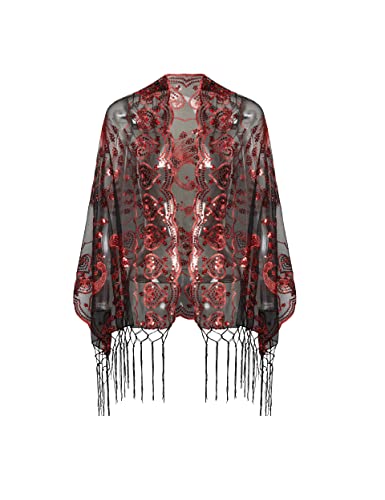 Image of BABEYOND 1920s Sequined Shawl Wraps for Women Fringed Evening Cape Wedding Bridal Shawl Scarf for Evening Dresses Party