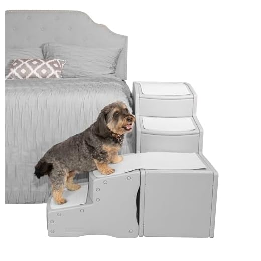 Pet Gear Easy Step Bed Stair for Cats/Dogs, Adjusts to Either Side of Bed, Removable Washable Carpet Treads, Storage Compartment, for Pets Up to 75lbs