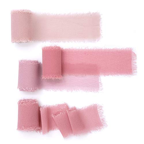 Ling s moment Handmade Fringe Chiffon Silk-Like Ribbon Smooth Ribbon Ombre Colors Chart, Rose Dore