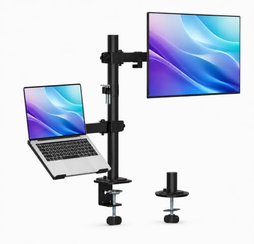 Image of STAR WORK Dual Monitor and Laptop Desk Mount Stand, Adjustable Clamp Mount with Monitor Arm and Laptop Tray, Fits 13-27 inch Inch Screens and Up to 17 Inch Laptops, VESA 75x75 100x100mm