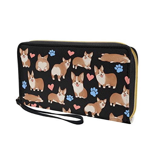Coldinair Cute Corgi Print Women's Wallet Zip Around Clutch Purse With Wristlet,Credit Card Coin Organizer Holder Long Purse For Girls #TOP3