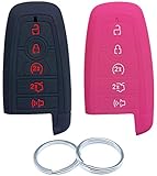RUNZUIE 2pcs 5 Buttons Silicone Smart Key Fob Cover Compatible with 2021-2018 Ford Mustang Fusion...