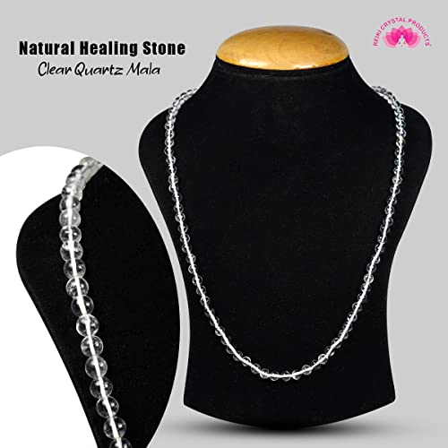 Reiki Crystal Products Unisex Adult Natural Certified Sphatik Clear Quartz Mala 6 Mm Round 108 Beads Original Crystal Stone Jaap Mala For Reiki Healing And Crystal Healing Stone