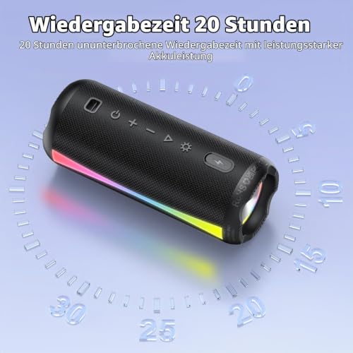 dotn Bluetooth Lautsprecher, Musikbox Bluetooth 5.4 mit RGB Lichter, Tragbarer Lautsprecher Freisprechfunktion für Phone, 20h Akku… – Ansicht 2