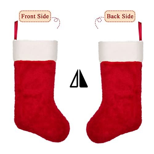 Ivenf Christmas Stockings, 4 Pcs 19 Inches Polyester Classic Red And White Plush Mercerized Velvet Stockings, For Family Holiday Xmas Party Decorations #TOP3