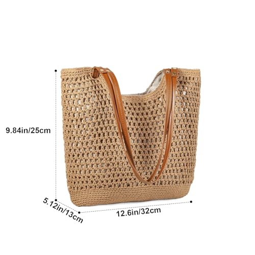 Image of Crochet Summer Tote Beach Shoulder Bag Hobo Purse with Boho Style | Soft Woven Hollow Knitted Handbag for Shopping Vacation Travel Beach, Lightweight Casual Bohemian Crochet Crossbody Bag