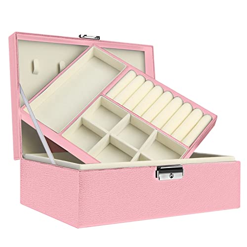 KWMAEEUID Joyero para Mujer, Caja de Almacenamiento, Soporte de exhibición Grande con Cerradura de 2 Niveles
