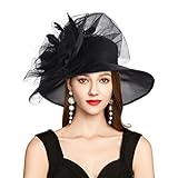 2026 Derby Hat, Classy Sun Hat for Women Ladies, Organza Feather Kentucky Fascinator for Tea Party Church UV Protection