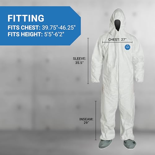 Image of DuPont Tyvek 400 TY127S Disposable Protective Coverall with Respirator-Fit Hood and Elastic Cuff, White