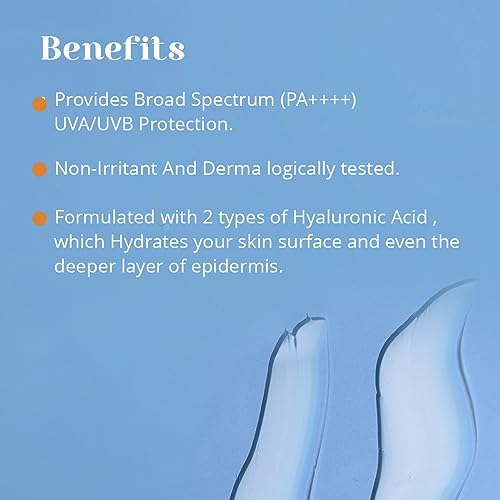 Image of Skyn Organic Co. Hyaluronic Acid Fluid Sunscreen Cream SPF 50 (PA++++) Broad Spectrum(UVA /UVB) Protection for Men And Women, Hydrating, Ultra Light Weight, 100% No-White Cast, All Type Skin 30 ML