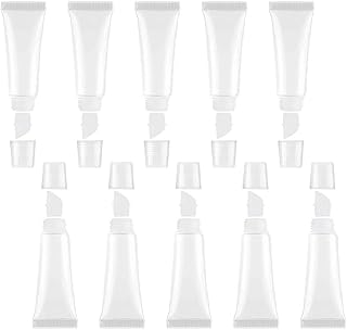 JIAKAI 10ml Mini Clear Refillable Empty Tubes Lip Gloss Balm Container,Soft Tubes Makeup Box,Shampoo Samples Empty Tubes with Screw Cover (10pcs)