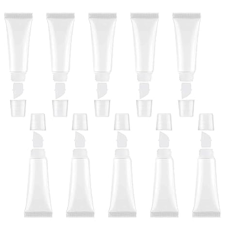 JIAKAI 10ml Mini Clear Refillable Empty Tubes Lip Gloss Balm Container?Soft Tubes Makeup Box?Shampoo Samples Empty Tubes with Screw Cover (10pcs)