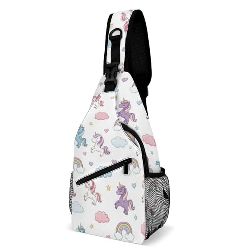 AMRANDOM Crossbody Bags for Women Men Sling Bag Unicorn Rainbow Bakpack Casual Chest Bag with Shoulder Strap