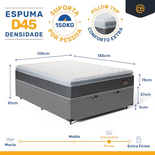 Cama Box Baú com Colchão de Espuma D45 Pillow Top Fort Comfort (Casal)
