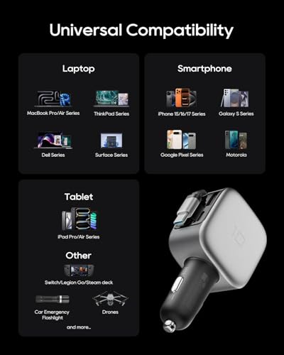CUKTECH 85W USB-C Car Charger, Built-in 65W Retractable Cable, LED Display - image 8