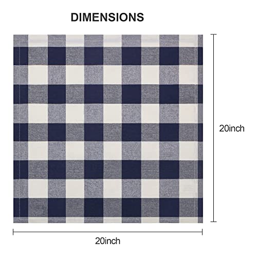 Image of Cotton Cloth Napkins Set of 4, 20 x 20 Inches, Buffalo Plaid Washable Dinner Napkins, Farmhouse Style, Reusable Check Napkins for Restaurants, Party, Weddings and Holidays,Dark Navy Blue and Cream