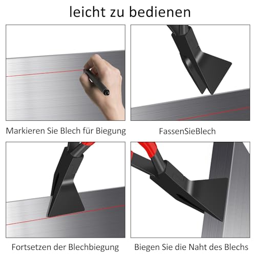 Falzzange 45°, 1 Stück Abkantzange Maulbreite 6cm, Biegezange Blechbiegezange, Biegezange Breit, Rot Blechbiegezange, Falzzange mit Griff und Handschuhe, zum Biegen und Glätten von Blechen