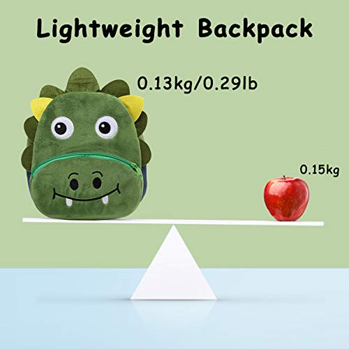 Kasgo Mochila Infantil, Mochila Guardería Niño Mochilas Bebe Niña Pequeño Mochila Kindergarten Linda Mochila Preescolar Felpa 3D Animales Suave Mochilas Primaria para 1-3 Años, Dinosaurio Verde