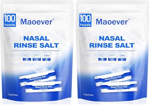 Image of MAOEVER Neti Pot Salt Packets - 100 Individually Wrapped Saline Packets for Nasal Wash | Neti Pot Refill Kit| Effective Nasal Irrigation | Sinus Care | Nasal Cleansing Solution (Pack of 2)