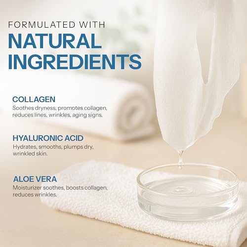 Skin 2.0 Hyaluronic Acid & Collagen Sheet Mask - Hydrating, Anti-Aging, Firming - Dermatologist Tested Korean Skincare - Clean Beauty, Natural Ingredients, Cruelty-Free, All Skin Types - Pack of 5