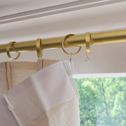Image of TWOPAGES Adjustable Curtain Rods for Windows 32 to 76 Inch, Wall Mounted Heavy Duty 1 Inch Gold Curtain Rod with Rings, Carbon Steel Curtain Rod Set