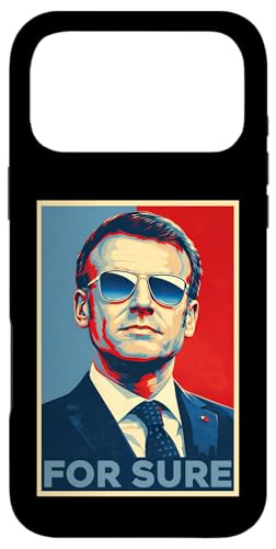 Macron for Sure Lunettes Aviator Parodie Pop Art Meme Coque pour iPhone 17 Pro Max