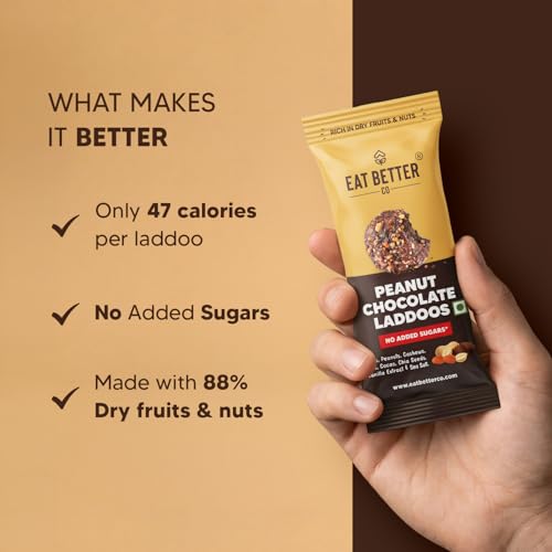 Image of Peanut & Chocolate Sugar-Free Laddoos | Energy-Bar Replacement | 95% Dry-Fruits | High Protein & Instant Energy - Healthy Chocolate, No Added Sugar (Pack of 4-40gm)