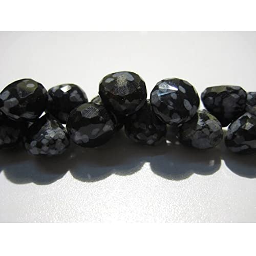 Perles jaspe flocon et obsidienne 9x9mm, briolettes oignons facettées pour création artisanale - 2