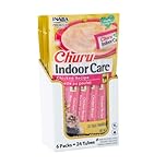 INABA Churu Indoor Care for Hairball Control, Functional Lickable Cat Treat with Taurine & Vitamin E, 14g Each, 24 Tubes Total, Chicken Recipe
